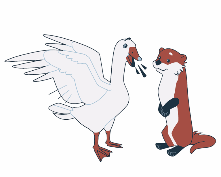 Gary (a white goose) talking to an otter